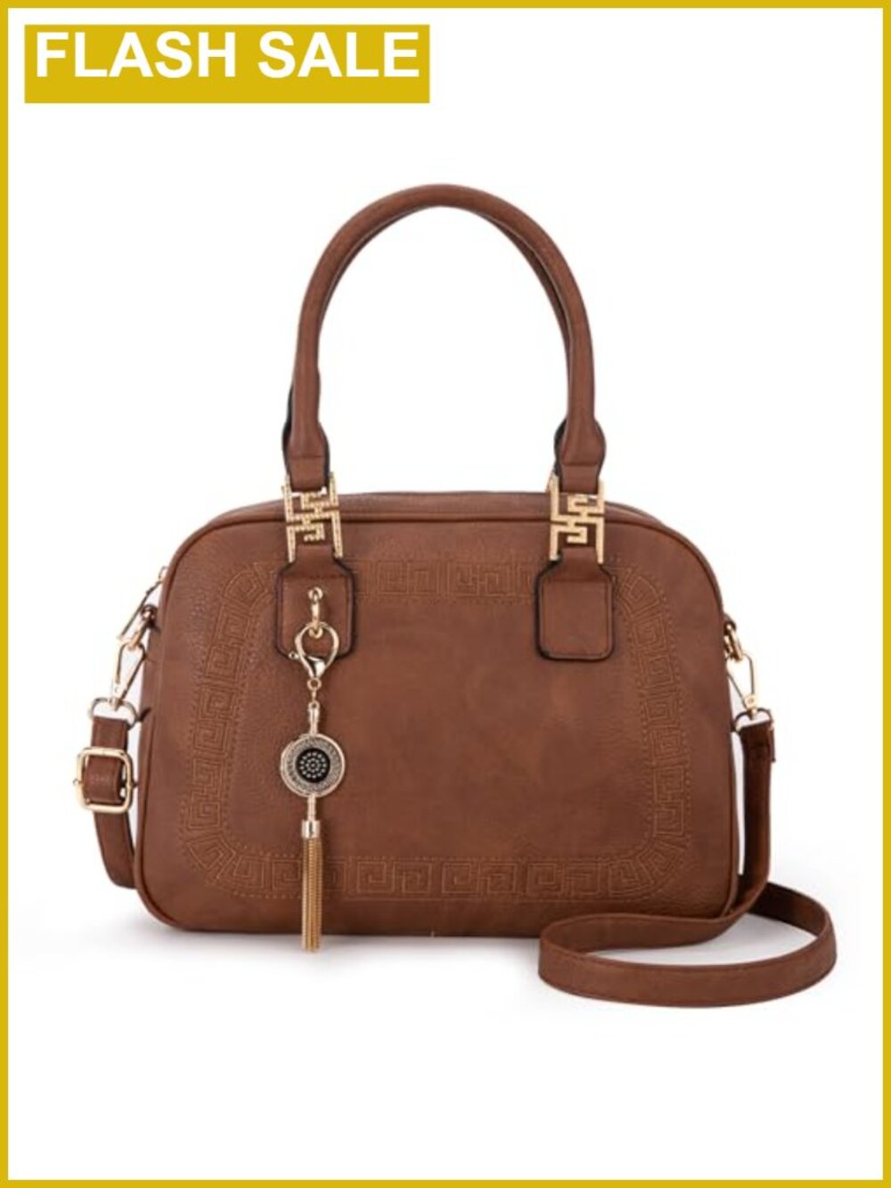 Vegan Leather Satchel Handbag Crossbody with Detachable Strap